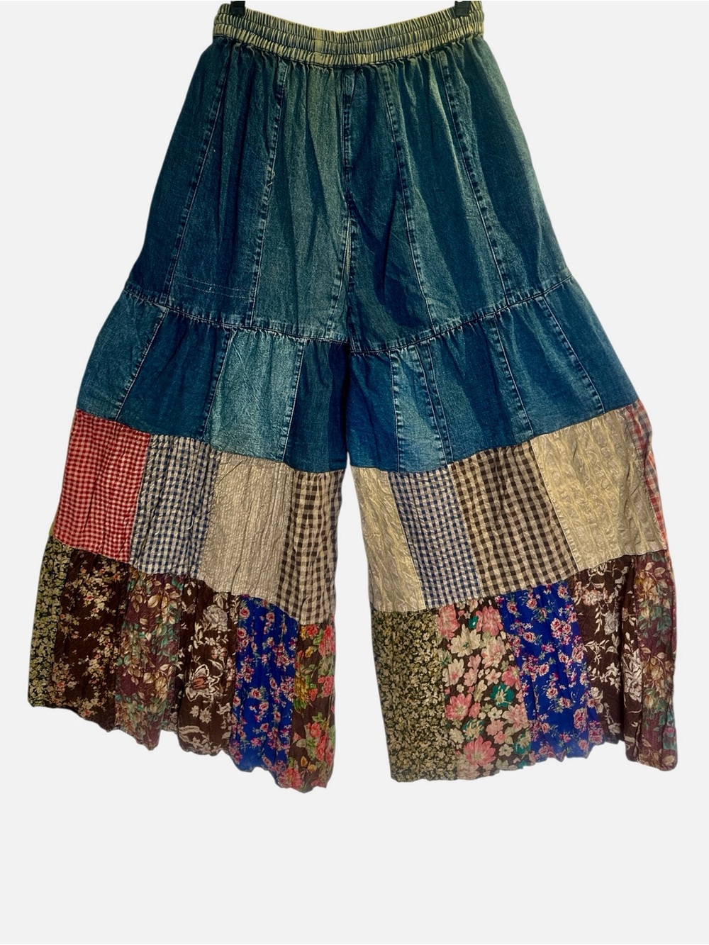 Young Threads Wide Leg Boho Patchwork Pants – Blue Denim Panel NWT - Picture 5 of 10